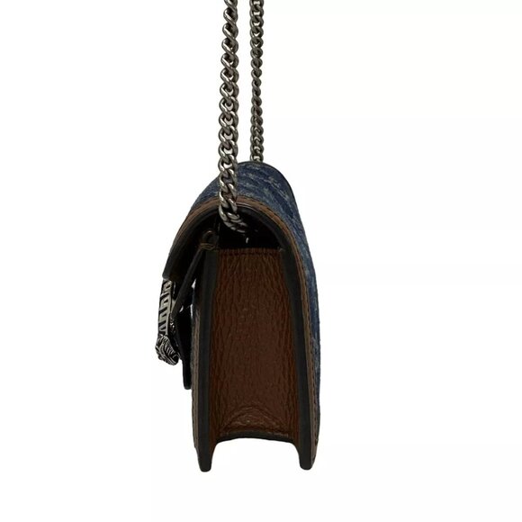 GUCCI Dionysus GG Super Mini Bag Navy Beige Dark Brown Denim Leather 1208-101424 - Picture 4 of 14